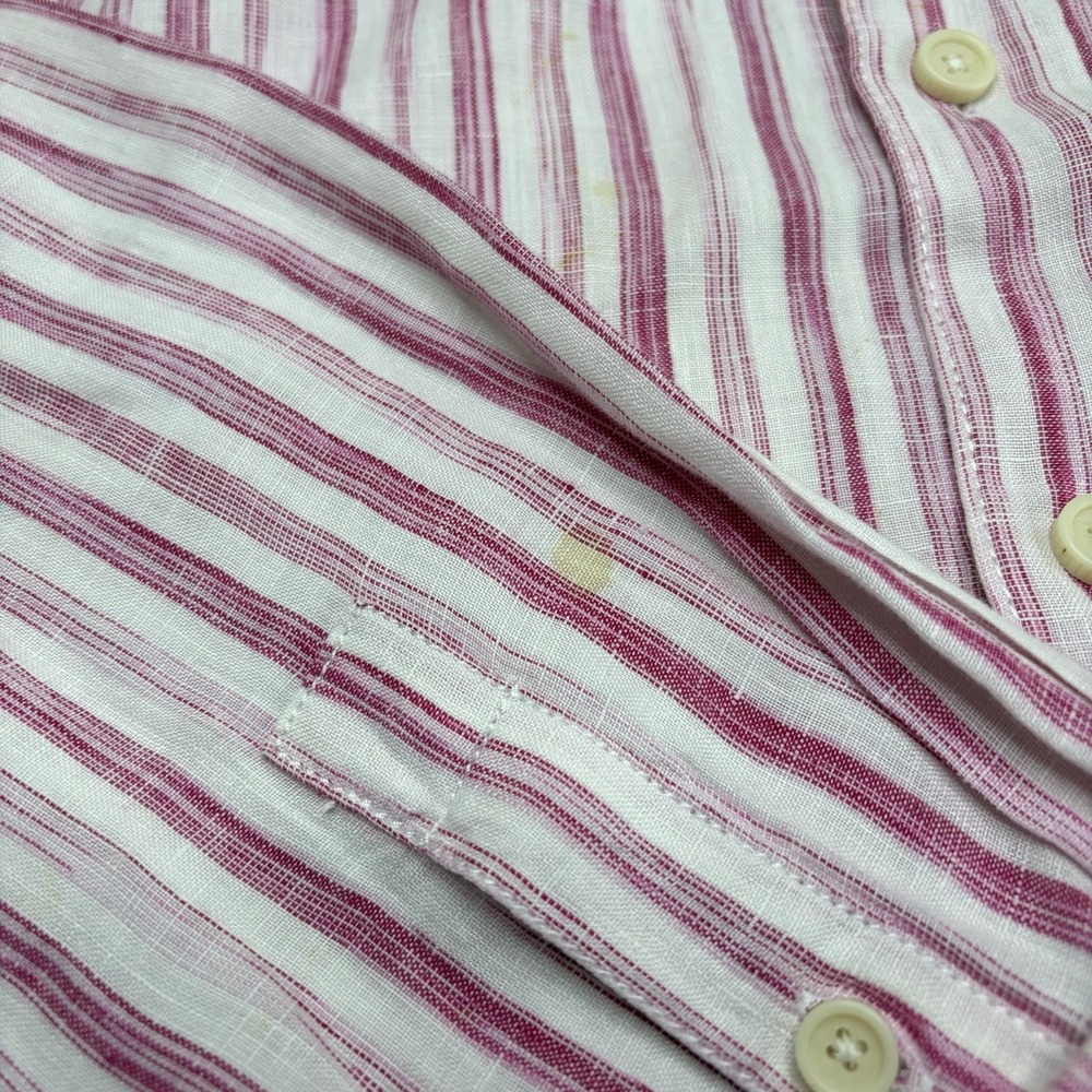 Tommy Bahama Mens 100% Linen Button Up Striped Shirt Large Long Sleeve Red White - Picture 4 of 14